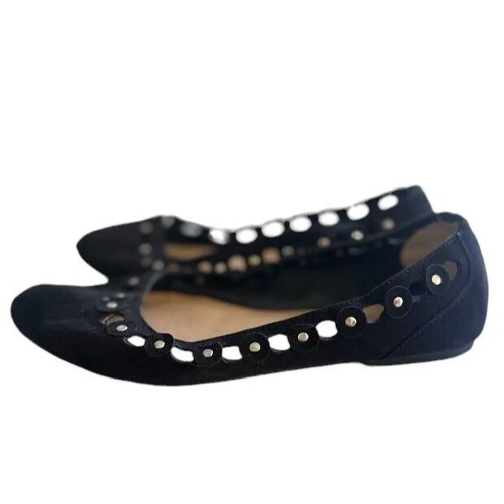 Torrid Black‎ Ballet Flats Faux Suede Vegan Laser Cut Studded Black Size 8.5W